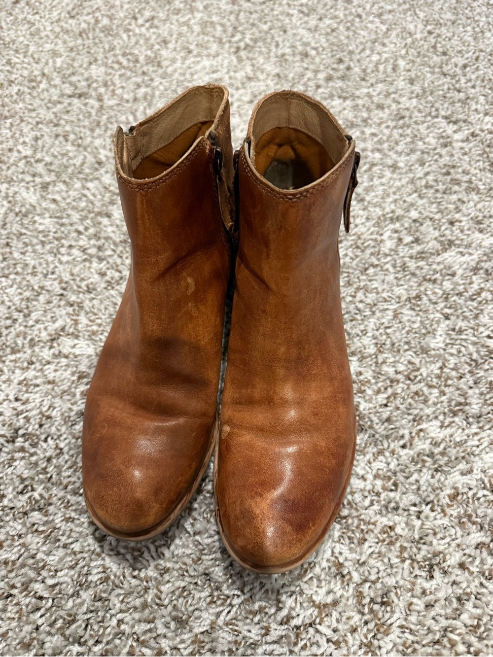 Classic Women's Tan Leather Ankle Booties with Side Zip Detail